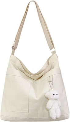 Merek: Kehpish Economic Cotton Canvas Tote Bag,Women Hobo Shoulder Bag Crossbody Handbag dengan 3 kantong eksternal