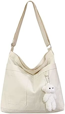 Merek: Kehpish Economic Cotton Canvas Tote Bag,Women Hobo Shoulder Bag Crossbody Handbag dengan 3 kantong eksternal