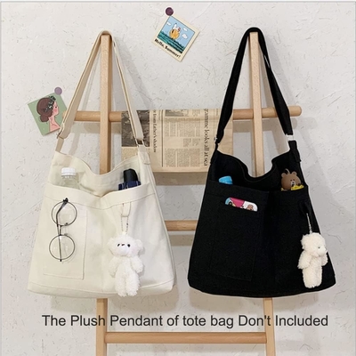 Merek: Kehpish Economic Cotton Canvas Tote Bag,Women Hobo Shoulder Bag Crossbody Handbag dengan 3 kantong eksternal