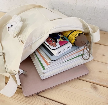 Merek: Kehpish Economic Cotton Canvas Tote Bag,Women Hobo Shoulder Bag Crossbody Handbag dengan 3 kantong eksternal