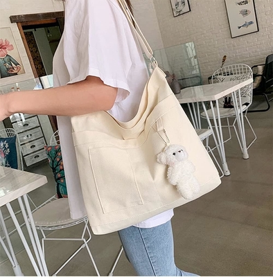 Merek: Kehpish Economic Cotton Canvas Tote Bag,Women Hobo Shoulder Bag Crossbody Handbag dengan 3 kantong eksternal
