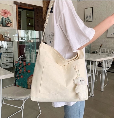 Merek: Kehpish Economic Cotton Canvas Tote Bag,Women Hobo Shoulder Bag Crossbody Handbag dengan 3 kantong eksternal
