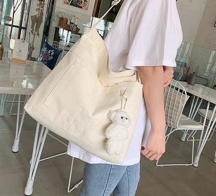Merek: Kehpish Economic Cotton Canvas Tote Bag,Women Hobo Shoulder Bag Crossbody Handbag dengan 3 kantong eksternal