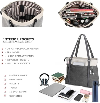 Laptop wanita tas ransel untuk pekerjaan ringan splice kanvas 15.6 inci tas tangan