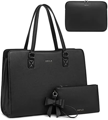 KEYLI 4PC SET laptop tas untuk wanita kulit besar laptop briefcase dengan USB charging port komputer bahu tas PU
