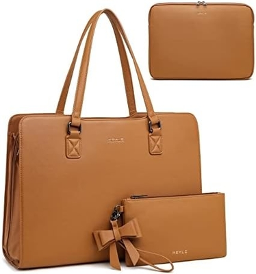 KEYLI 4PC SET laptop tas untuk wanita kulit besar laptop briefcase dengan USB charging port komputer bahu tas PU