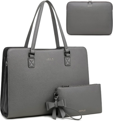KEYLI 4PC SET laptop tas untuk wanita kulit besar laptop briefcase dengan USB charging port komputer bahu tas PU