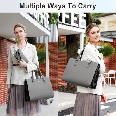 KEYLI 4PC SET laptop tas untuk wanita kulit besar laptop briefcase dengan USB charging port komputer bahu tas PU