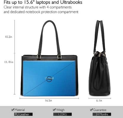 Laptop TOTE BAG FOR WOMEN 15.6 INCH WATERPURF LEATHER KOPI KOPI KOPI KOPI KOPI KOPI KOPI KOPI BLACK