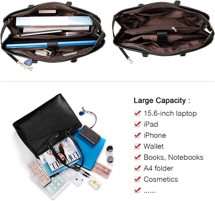 Laptop TOTE BAG FOR WOMEN 15.6 INCH WATERPURF LEATHER KOPI KOPI KOPI KOPI KOPI KOPI KOPI KOPI BLACK