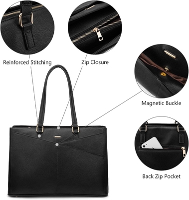 Laptop TOTE BAG FOR WOMEN 15.6 INCH WATERPURF LEATHER KOPI KOPI KOPI KOPI KOPI KOPI KOPI KOPI BLACK