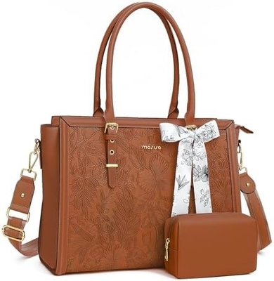 Tas Laptop MOSISO untuk Wanita, 17-17.3 Inci PU Kulit TOTE BAG Kompatibel dengan Macbook, HP, DELL, ASUS Notebook