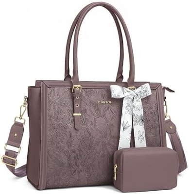 Tas Laptop MOSISO untuk Wanita, 17-17.3 Inci PU Kulit TOTE BAG Kompatibel dengan Macbook, HP, DELL, ASUS Notebook