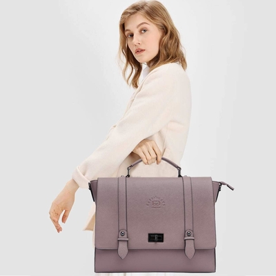 EASEGAVE 17 Inci Laptop Wanita Briefcase, Vintage Ungu Saffiano Eco-kulit, Multi-kompartemen, 3 LB kapasitas berat