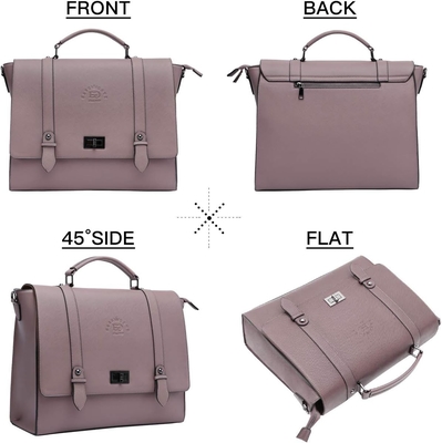 EASEGAVE 17 Inci Laptop Wanita Briefcase, Vintage Ungu Saffiano Eco-kulit, Multi-kompartemen, 3 LB kapasitas berat