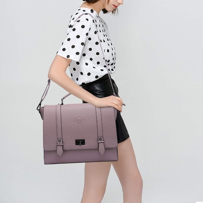 EASEGAVE 17 Inci Laptop Wanita Briefcase, Vintage Ungu Saffiano Eco-kulit, Multi-kompartemen, 3 LB kapasitas berat
