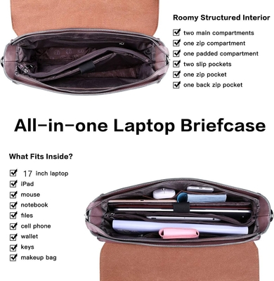 EASEGAVE 17 Inci Laptop Wanita Briefcase, Vintage Ungu Saffiano Eco-kulit, Multi-kompartemen, 3 LB kapasitas berat