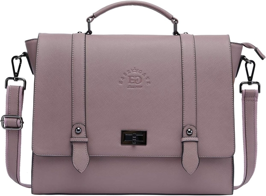 EASEGAVE 17 Inci Laptop Wanita Briefcase, Vintage Ungu Saffiano Eco-kulit, Multi-kompartemen, 3 LB kapasitas berat