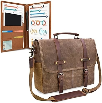 Pria tas utusan 15,6 inci tahan air vintage kulit asli lilin lilin briefcase besar satchel tas bahu
