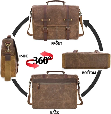 Pria tas utusan 15,6 inci tahan air vintage kulit asli lilin lilin briefcase besar satchel tas bahu