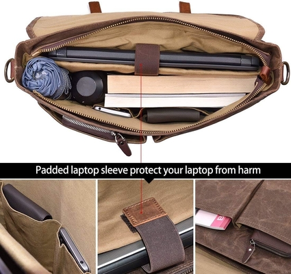 Pria tas utusan 15,6 inci tahan air vintage kulit asli lilin lilin briefcase besar satchel tas bahu