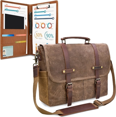 Pria tas utusan 15,6 inci tahan air vintage kulit asli lilin lilin briefcase besar satchel tas bahu