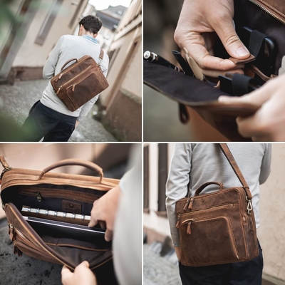 Tas Laptop San Francisco 17 Inci Aku Tas Bahu Kulit Kerajinan Tangan Untuk Notebook Aku Tas Kantor,