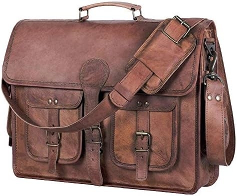 18 inci kulit briefcase laptop bag utusan komputer terbaik satchel tas buatan tangan untuk pria dan wanita