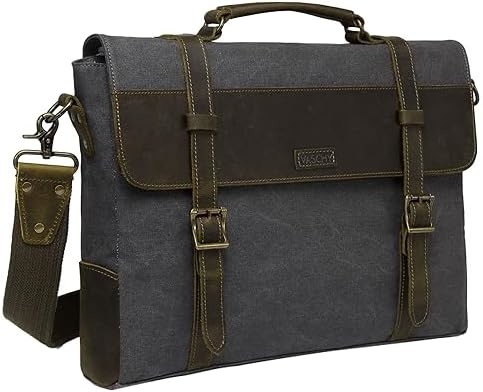 Tas Pesan untuk Pria,Vintage Canvas Kulit Canvas Laptop Tas Tas Bahu Kantong Bisnis