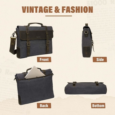 Tas Pesan untuk Pria,Vintage Canvas Kulit Canvas Laptop Tas Tas Bahu Kantong Bisnis