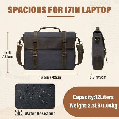 Tas Pesan untuk Pria,Vintage Canvas Kulit Canvas Laptop Tas Tas Bahu Kantong Bisnis