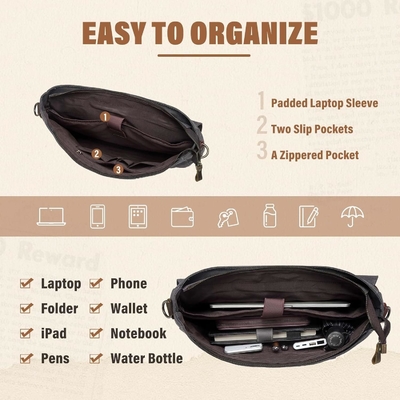 Tas Pesan untuk Pria,Vintage Canvas Kulit Canvas Laptop Tas Tas Bahu Kantong Bisnis