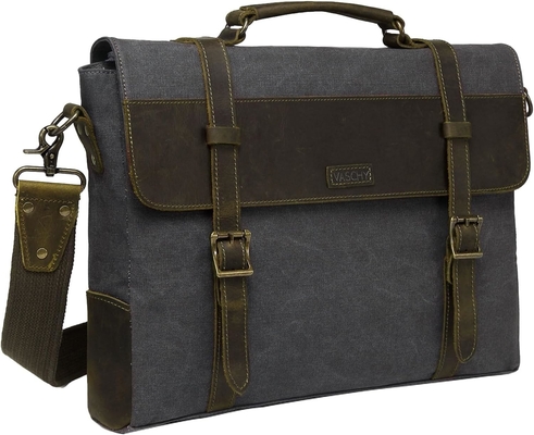 Tas Pesan untuk Pria,Vintage Canvas Kulit Canvas Laptop Tas Tas Bahu Kantong Bisnis