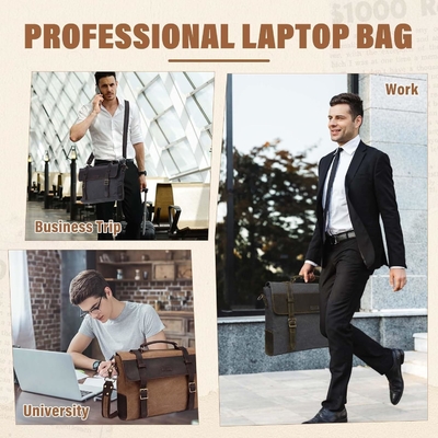 Tas Pesan untuk Pria,Vintage Canvas Kulit Canvas Laptop Tas Tas Bahu Kantong Bisnis