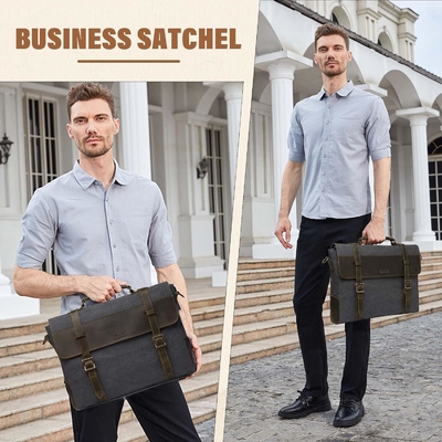 Tas Pesan untuk Pria,Vintage Canvas Kulit Canvas Laptop Tas Tas Bahu Kantong Bisnis