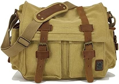 SECHUNK VINTAGE kulit militer kanvas laptop tas utusan tas medium