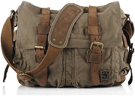 SECHUNK VINTAGE kulit militer kanvas laptop tas utusan tas medium