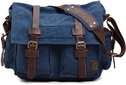 SECHUNK VINTAGE kulit militer kanvas laptop tas utusan tas medium