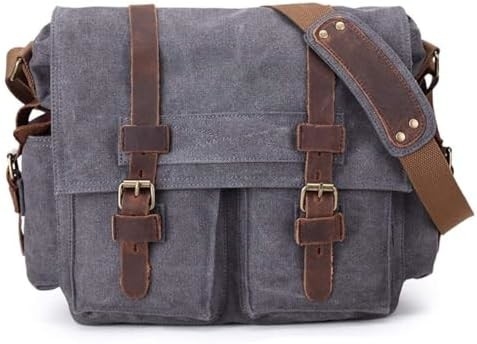 SECHUNK VINTAGE kulit militer kanvas laptop tas utusan tas medium