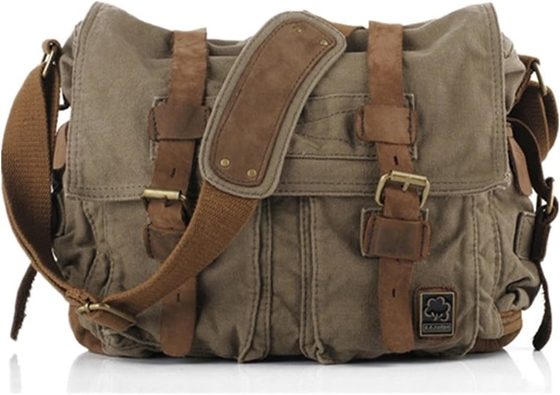 SECHUNK VINTAGE kulit militer kanvas laptop tas utusan tas medium