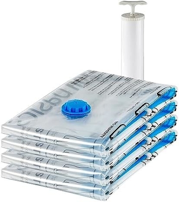 Amazon Basics Kompresi vakum Zipper Kantong penyimpanan Dengan Pompa Tangan, Medium, 5-Pack, Putih, Sky Blue