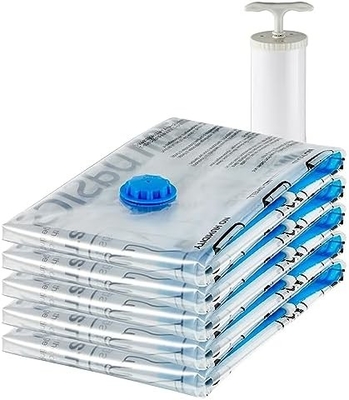 Amazon Basics Kompresi vakum Zipper Kantong penyimpanan Dengan Pompa Tangan, Medium, 5-Pack, Putih, Sky Blue