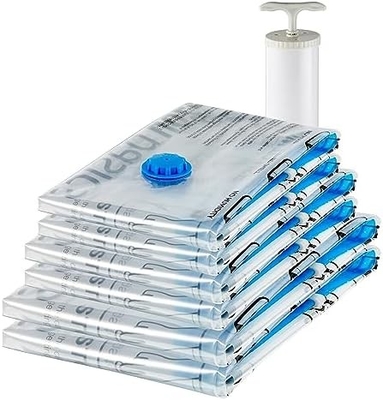 Amazon Basics Kompresi vakum Zipper Kantong penyimpanan Dengan Pompa Tangan, Medium, 5-Pack, Putih, Sky Blue
