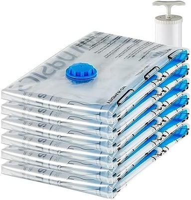 Amazon Basics Kompresi vakum Zipper Kantong penyimpanan Dengan Pompa Tangan, Medium, 5-Pack, Putih, Sky Blue