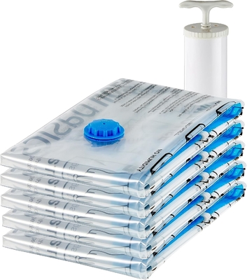 Amazon Basics Kompresi vakum Zipper Kantong penyimpanan Dengan Pompa Tangan, Medium, 5-Pack, Putih, Sky Blue