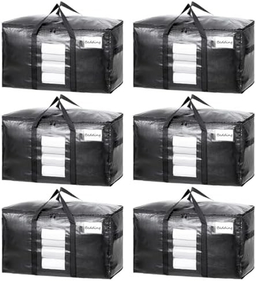 TAILI Extra Large Moving Bags, 4 Pack Heavy Duty Tote untuk penyimpanan dengan jendela yang terlihat, bungkus di sekitar pegangan, kantong penyimpanan