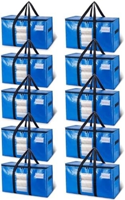 TAILI Extra Large Moving Bags, 4 Pack Heavy Duty Tote untuk penyimpanan dengan jendela yang terlihat, bungkus di sekitar pegangan, kantong penyimpanan