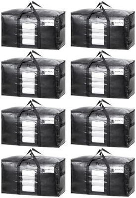 TAILI Extra Large Moving Bags, 4 Pack Heavy Duty Tote untuk penyimpanan dengan jendela yang terlihat, bungkus di sekitar pegangan, kantong penyimpanan