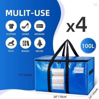 TAILI Extra Large Moving Bags, 4 Pack Heavy Duty Tote untuk penyimpanan dengan jendela yang terlihat, bungkus di sekitar pegangan, kantong penyimpanan