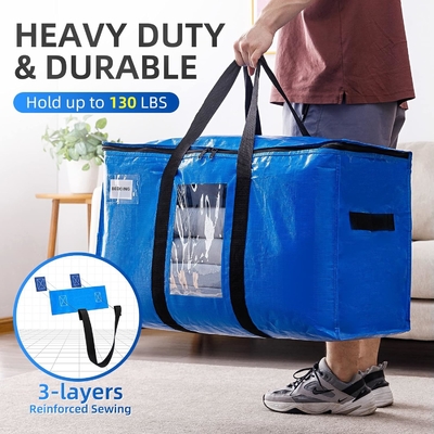 TAILI Extra Large Moving Bags, 4 Pack Heavy Duty Tote untuk penyimpanan dengan jendela yang terlihat, bungkus di sekitar pegangan, kantong penyimpanan